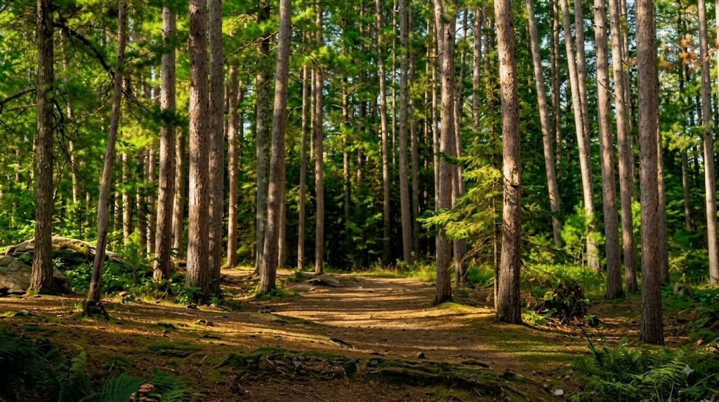 Tall trees in a cultivated forest